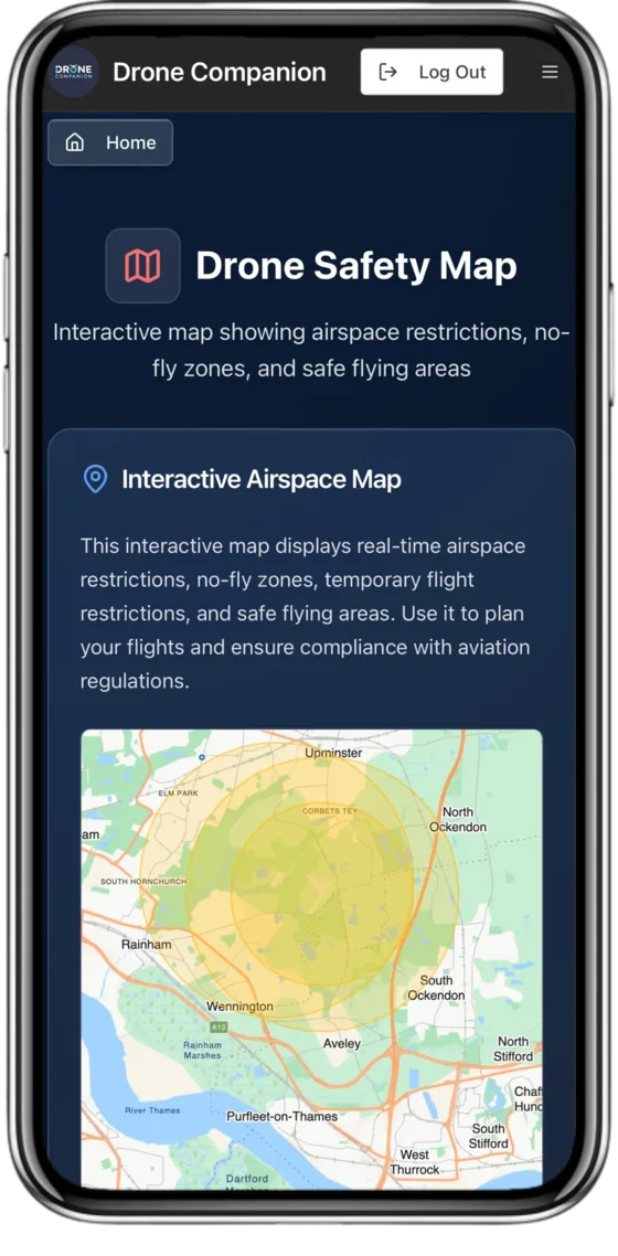 Drone airspace map showing no fly zones and restricted areas